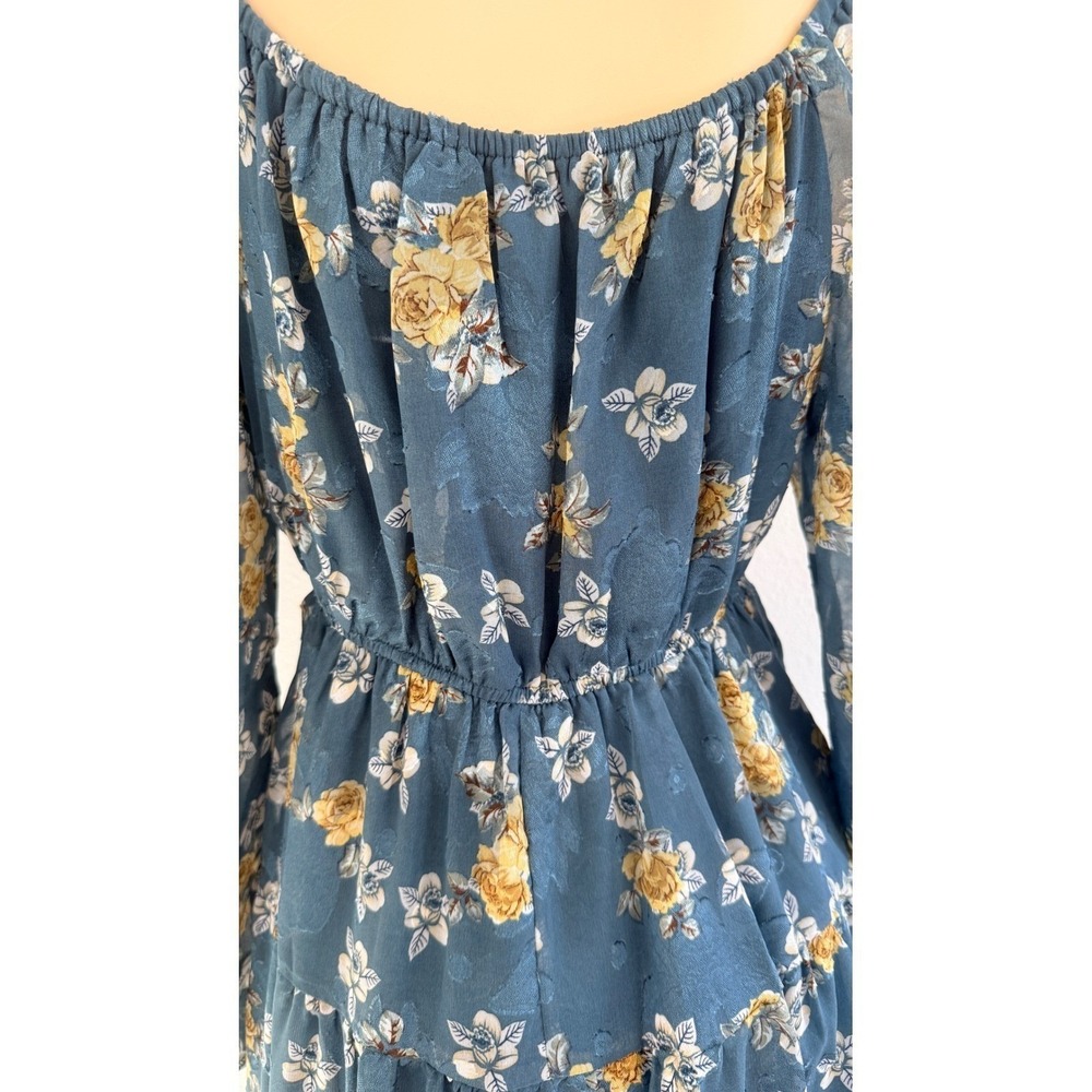 Baltic Born Lombard Tiered Dress Blue Gold Floral Cottagecore Boho Mini Medium - Picture 12 of 15